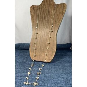 Vintage Long Boho Faux Pearl cluster Goldtone Chain Necklace 45”